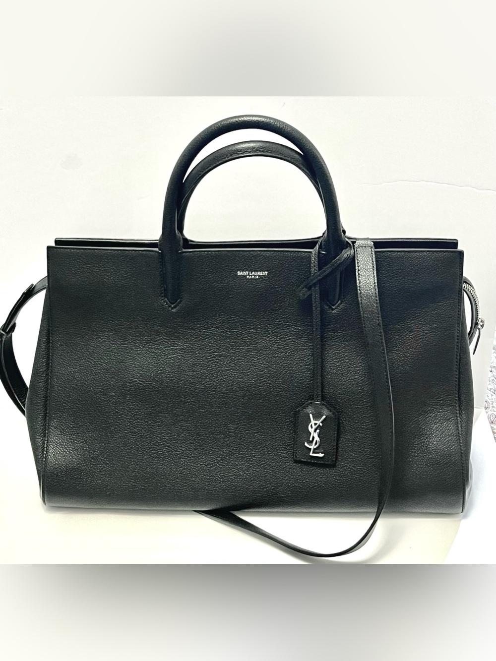 YSL Saint Laurent Rive Gauche Cabas Leather Satchel